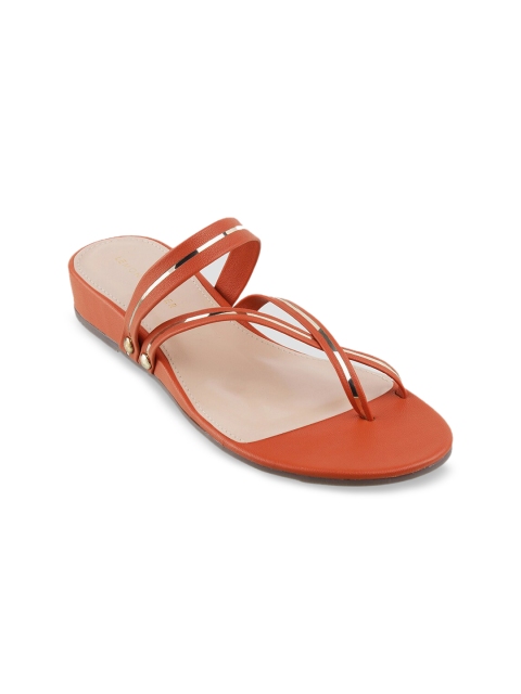 LEMON & PEPPER Women Orange & Silver-Toned Striped Wedge Heels