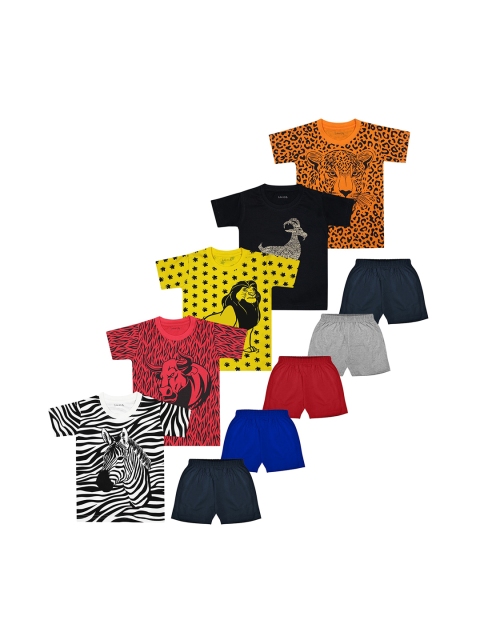 Luke & Lilly Boys Pack of 5 Multicoloured Animal Printed T-shirt with Shorts, Multi