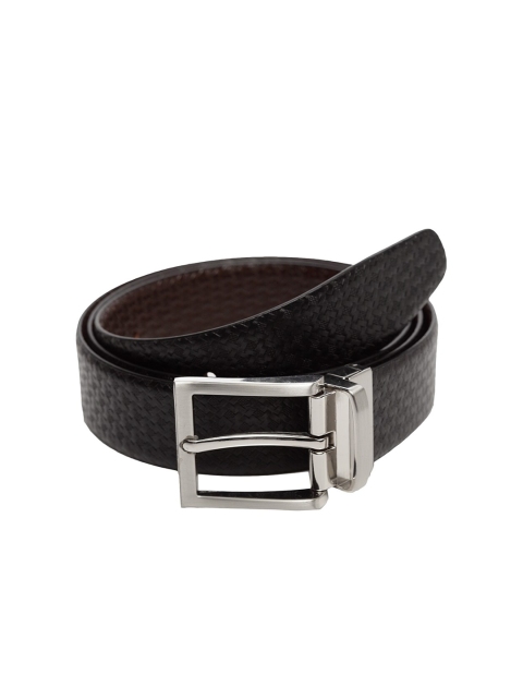 WELBAWT Men Black & Brown Textured Leather Slim Reversible Belt