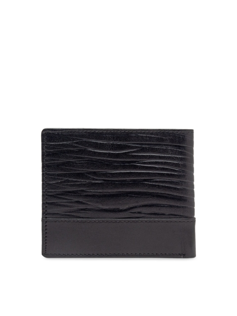 Carlton London Men Black Textured RFID Leather Two Fold Wallet