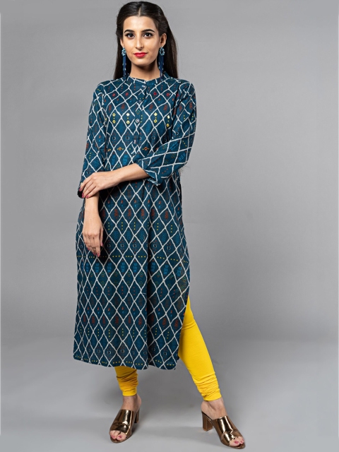 KLM Fashion Mall Women Navy Blue & White Geometric Printed Mirror Work Straight Kurta
KLM Fashion Mall Women Navy Blue & White Geometric Printed Mirror Work Straight Kurta