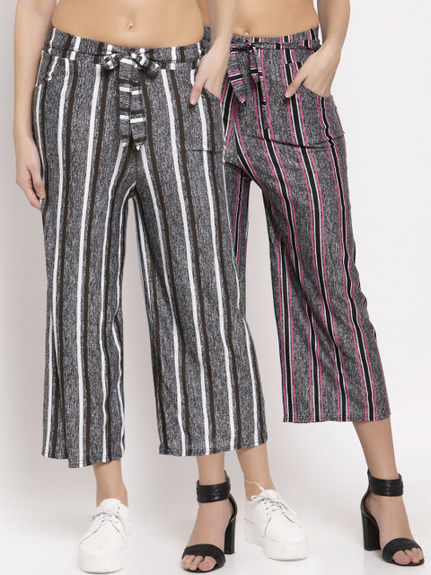 KLOTTHE Women Pack Of 2 Grey & Brown Striped Wide Leg Cropped Palazzos
KLOTTHE Women Pack Of 2 Grey & Brown Striped Wide Leg Cropped Palazzos