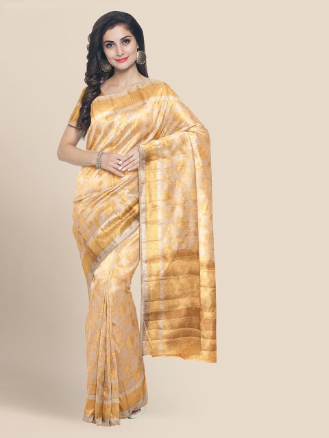 KLM Fashion Mall Gold-Toned Silk Cotton Woven Design Banarasi Saree