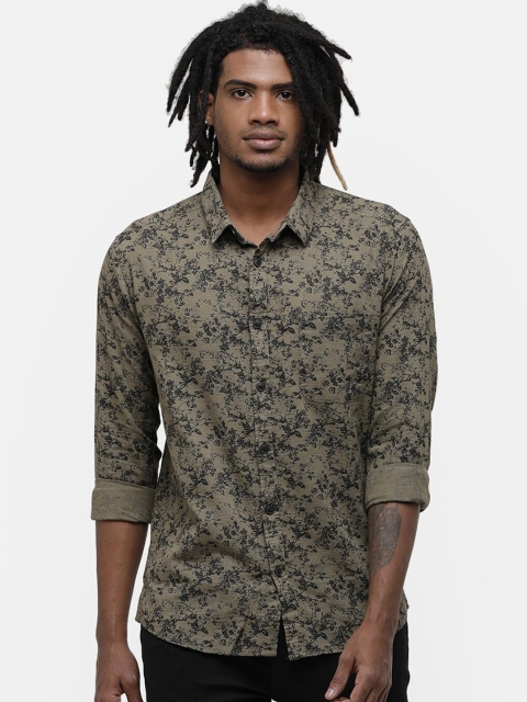 Voi Jeans Men Olive Green Slim Fit Printed Casual Shirt