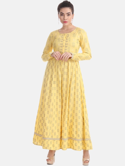 Anahi Women Yellow Ethnic Motifs Embroidered Flared Kurta