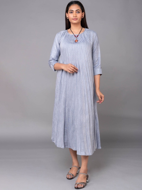 KLM Fashion Mall Women Grey Checked A-Line Dress