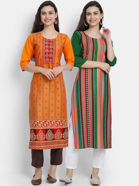 7threads women Pack Of 2 yellow & green geometric printed crepe kurta
7threads women Pack Of 2 yellow & green geometric printed crepe kurta