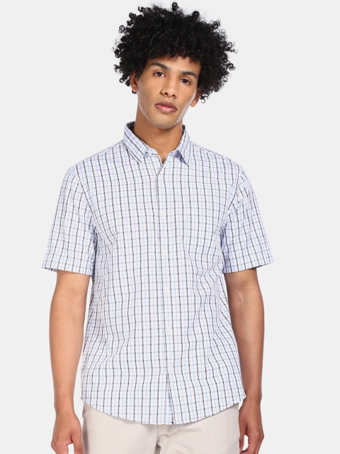 Ruggers Men Blue Regular Fit Checked Casual Shirt