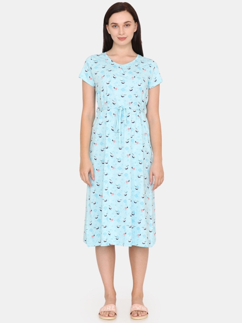 Zivame Blue & Black Printed Nightdress
