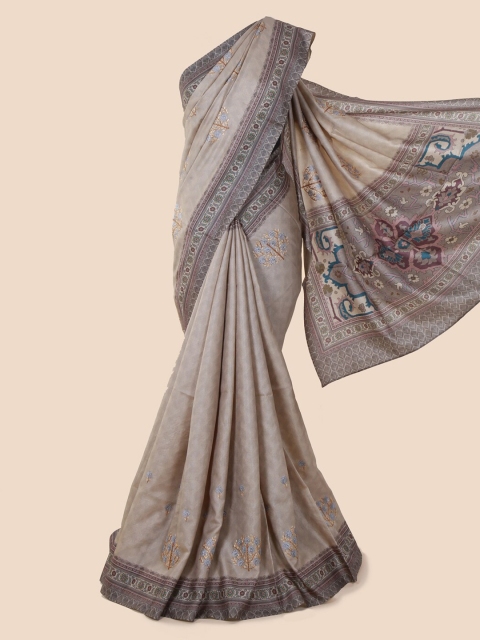 Pothys Grey Embroidered Jute Cotton Saree