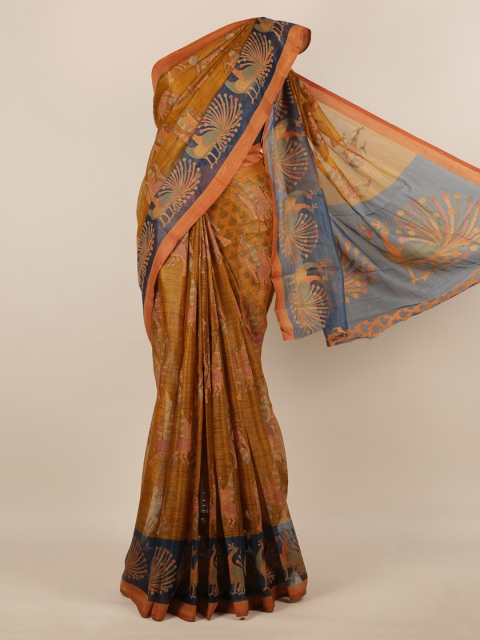 Pothys Brown Printed Jute Silk Saree