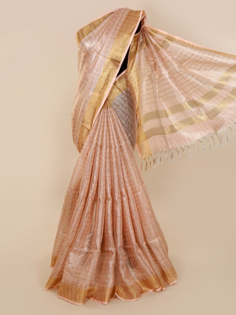 Pothys Peach-Coloured Woven Design Linen Blend Saree