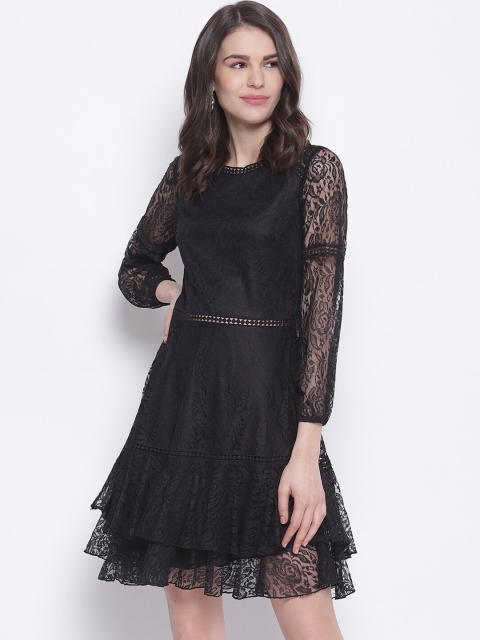 TRENDY DIVVA Women Black Self Design Fit and Flare Dress