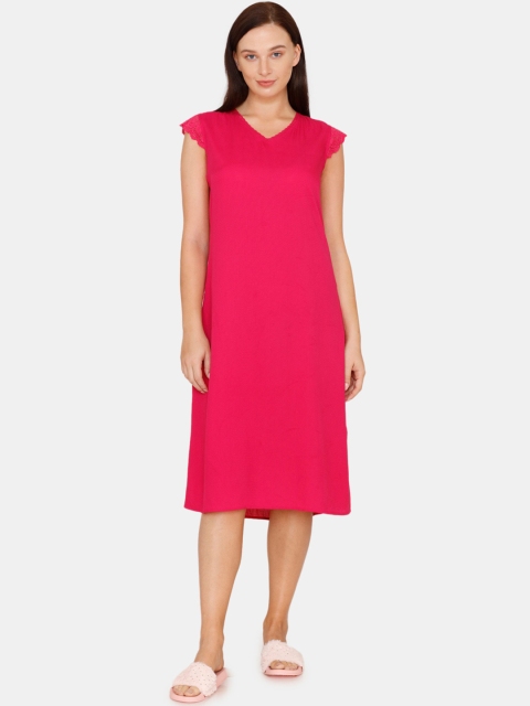 Zivame Pink Solid Nightdress