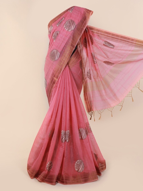 Pothys Pink Woven Design Cotton Blend Saree
