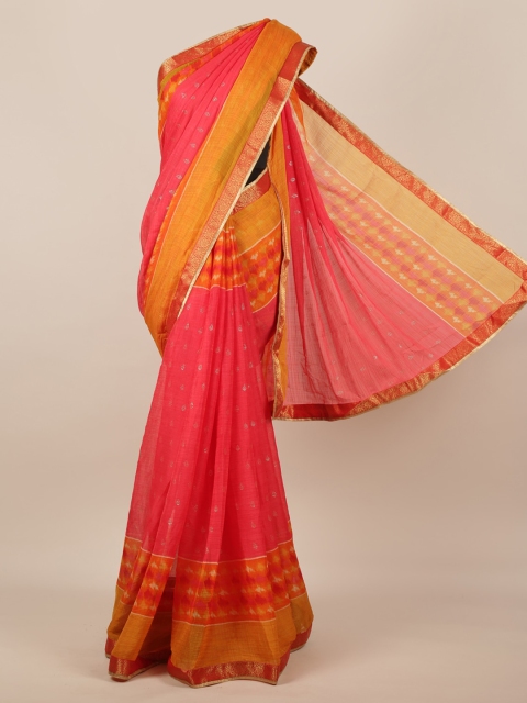 Pothys Pink & Orange Poly Chiffon Woven Design Saree