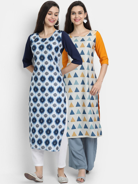 7threads women Pack Of 2 navy blue & yellow geometric printed crepe kurta
7threads women Pack Of 2 navy blue & yellow geometric printed crepe kurta