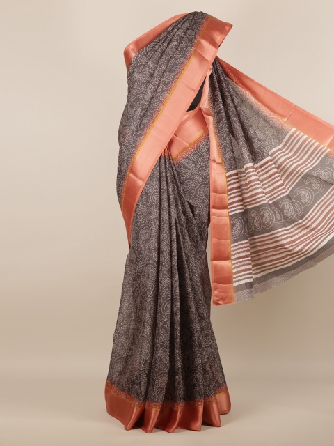 Pothys Grey & White Jute Silk Printed Saree