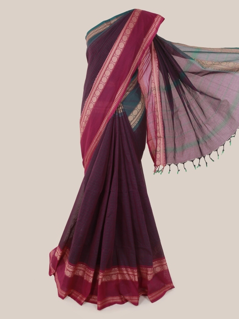 Pothys Violet Checked Pure Cotton Saree