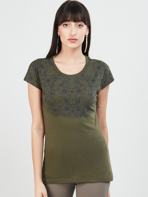 Max green floral printed pure cotton fitted top