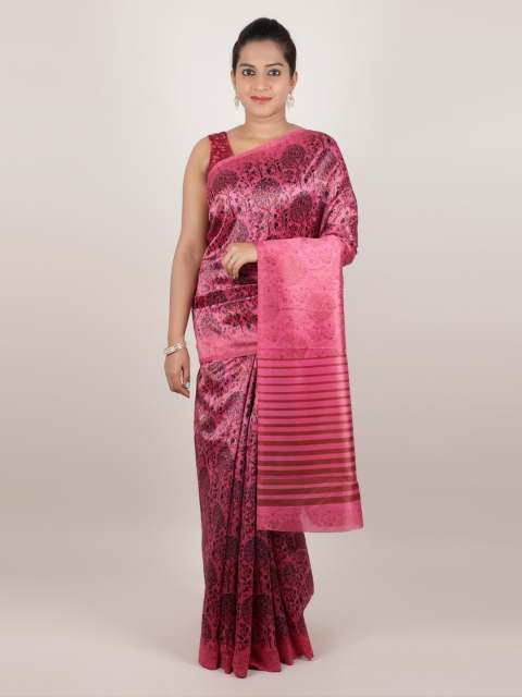 Pothys Pink Printed Jute Silk Saree
