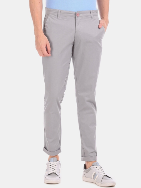Ruggers Men Grey Regular Fit Solid Regular Trousers