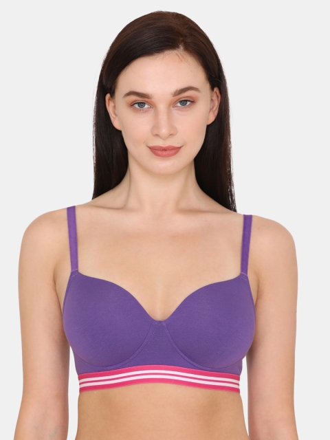 Zivame Purple Solid Non-Wired Lightly Padded T-shirt Bra