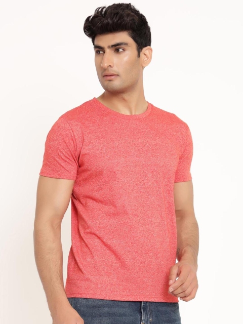 Tistabene Men Peach-Coloured Solid Round Neck T-shirt