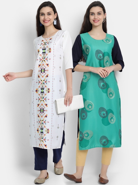 7threads women Pack Of 2 fluorescent green & off white ethnic motifs printed crepe kurta
7threads women Pack Of 2 fluorescent green & off white ethnic motifs printed crepe kurta
