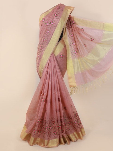 Pothys Pink Embroidered Cotton Blend Saree