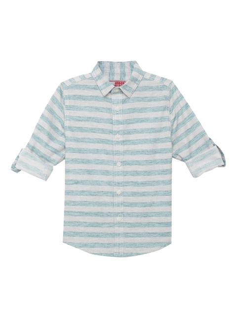 UNDER FOURTEEN ONLY Boys Green Regular Fit Striped Casual Shirt