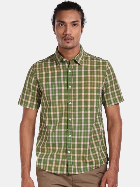 Ruggers Men Green Regular Fit Checked Casual Shirt