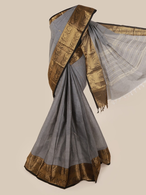 Pothys Grey Solid Pure Cotton Saree