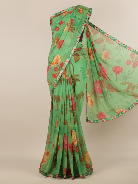 Pothys Green Printed Poly Chiffon Saree
