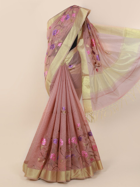 Pothys Pink & Purple Cotton Blend Embroidered Saree 
Pothys Pink & Purple Cotton Blend Embroidered Saree