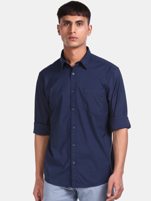 Ruggers Men Navy Blue Regular Fit Solid Casual Shirt