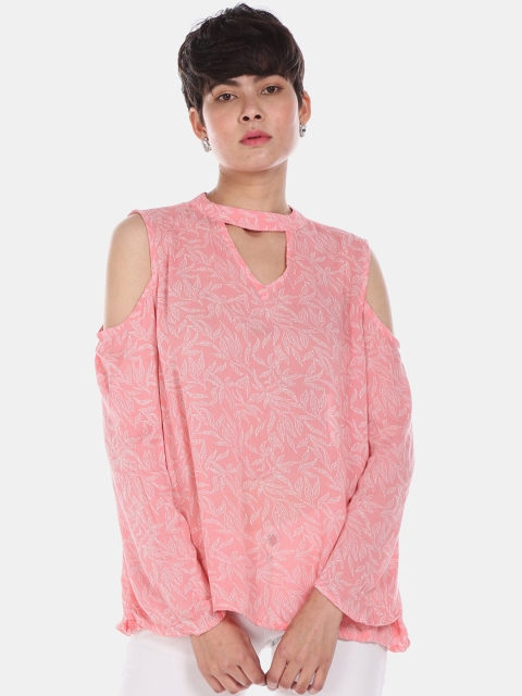 Cherokee Pink Printed Cold-shoulder Sleeves Regular Top