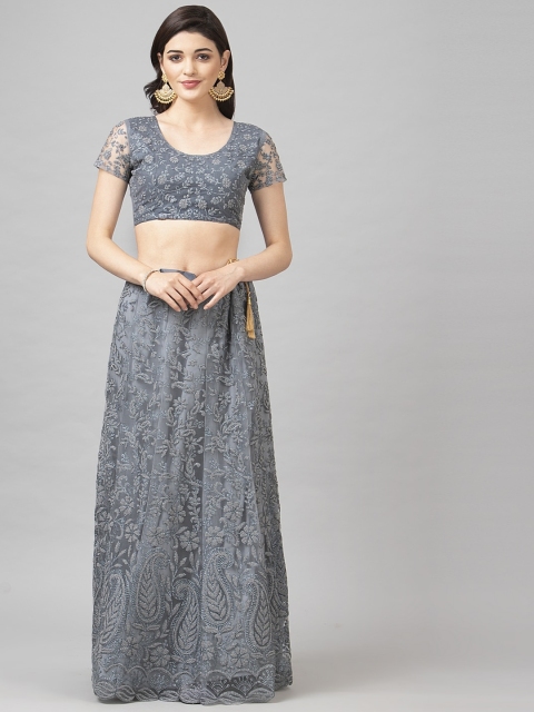 Satrani Grey Embellished Semi-Stitched Lehenga & Blouse with Dupatta