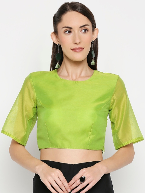 Desi Weavess Women Green Solid Readymade Saree Blouse