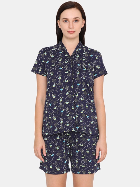 Zivame Women Navy Blue Abstract