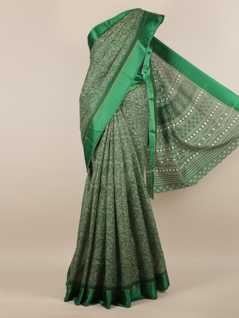 Pothys Green Printed Jute Silk Saree