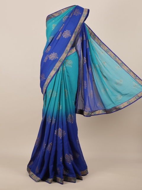 Pothys Blue Printed Poly Chiffon Saree