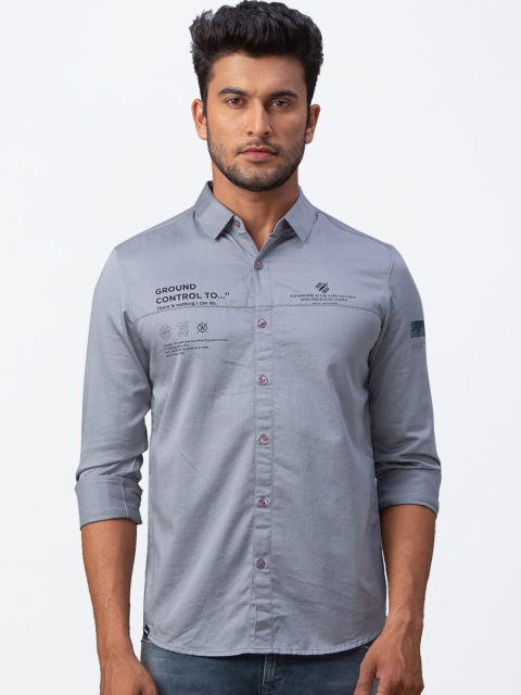 SPYKAR Men Grey Slim Fit Solid Casual Shirt