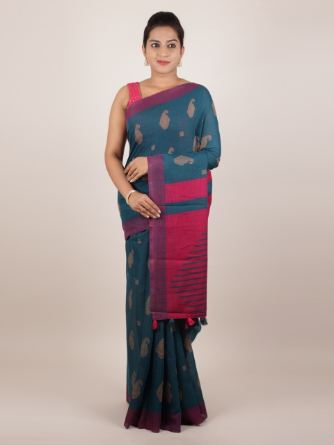 Pothys Blue Woven Design Linen Blend Saree