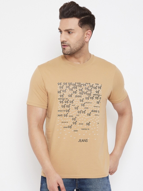 98 Degree North Men Beige & Black Printed Round Neck T-shirt