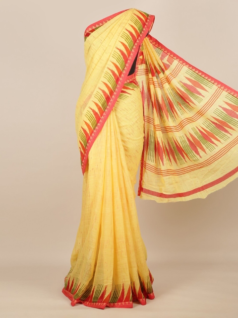 Pothys Yellow Solid Linen Blend Saree