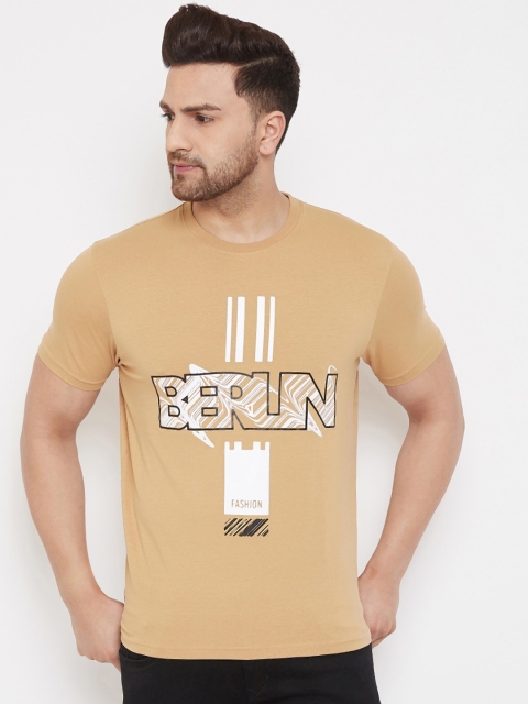 98 Degree North Men Beige & White Printed Round Neck T-shirt