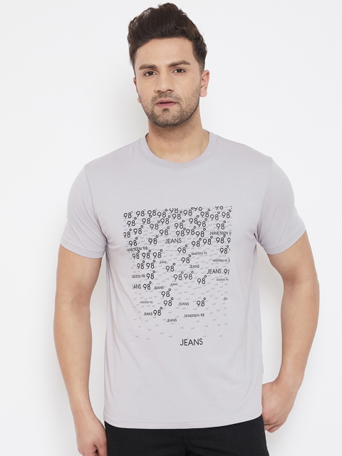 98 Degree North Men Grey & Black Printed Round Neck T-shirt