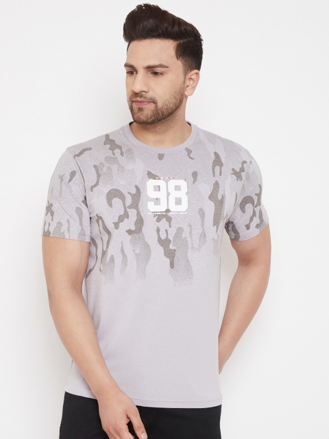 98 Degree North Men Grey & White Printed Round Neck T-shirt