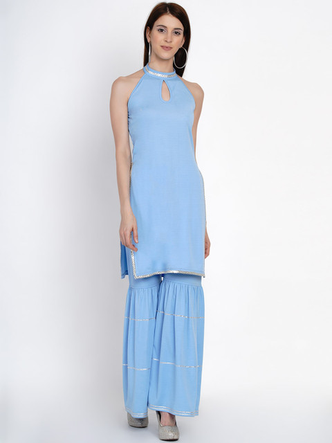 Texco Women Blue Solid Kurta with Palazzos 
Texco Women Blue Solid Kurta with Palazzos